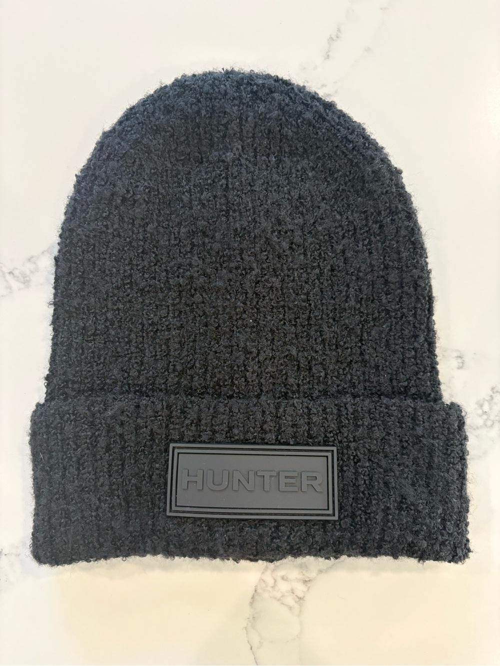 Hunter Black Textured Knit Beanie with Logo Patch